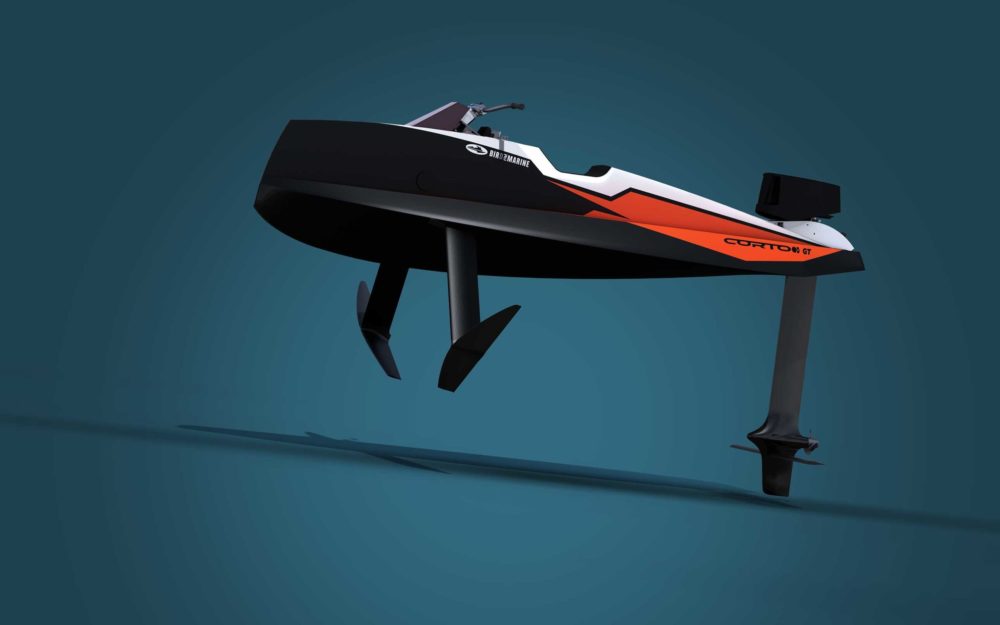 Le Cyberfoil Corto GT par Bird-e-Marine modèle Selek-Orange vue profil en vol