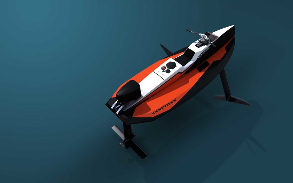Le Cyberfoil Corto GT par Bird-e-Marine modèle Selek-Orange vue trois quart arrière