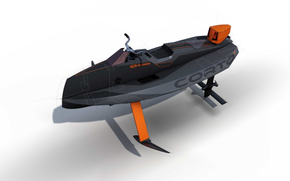 Le Cyberfoil Corto GT par Bird-e-Marine modèle Cyber-Black vue trois quart